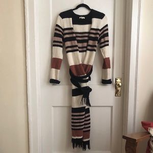 Moon River Chenille Long Duster Cardigan with Tie